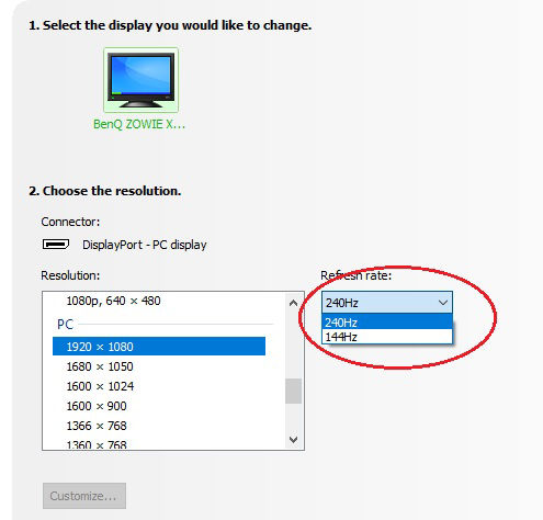 ESD Refresh Rate 240Hz