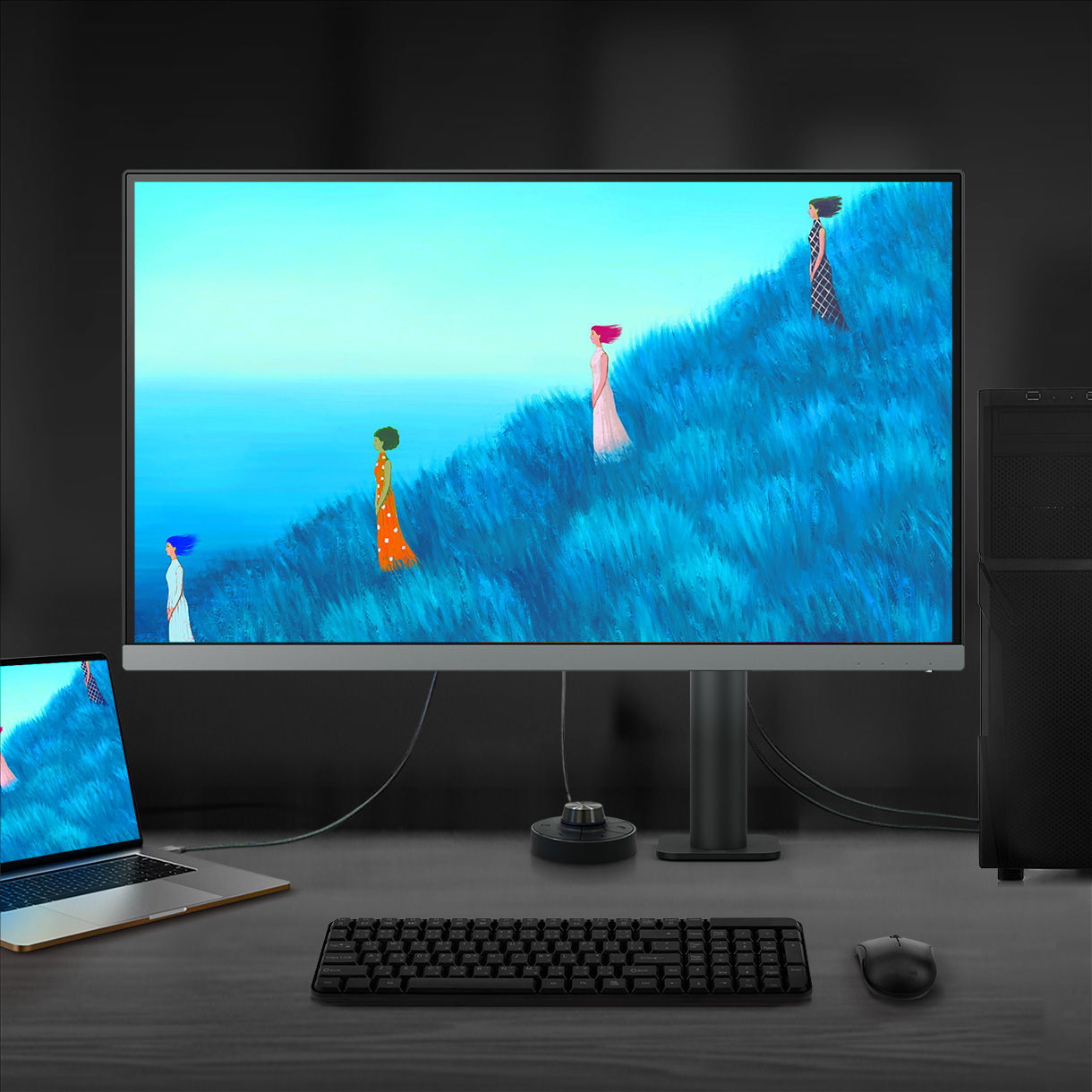 With built-in KVM (keyboard, video, mouse) switch functionality, PD2706UA allows users to control two systems from one keyboard and mouse set. Click to switch between systems via Hotkey Puck G2 to boost efficiency.