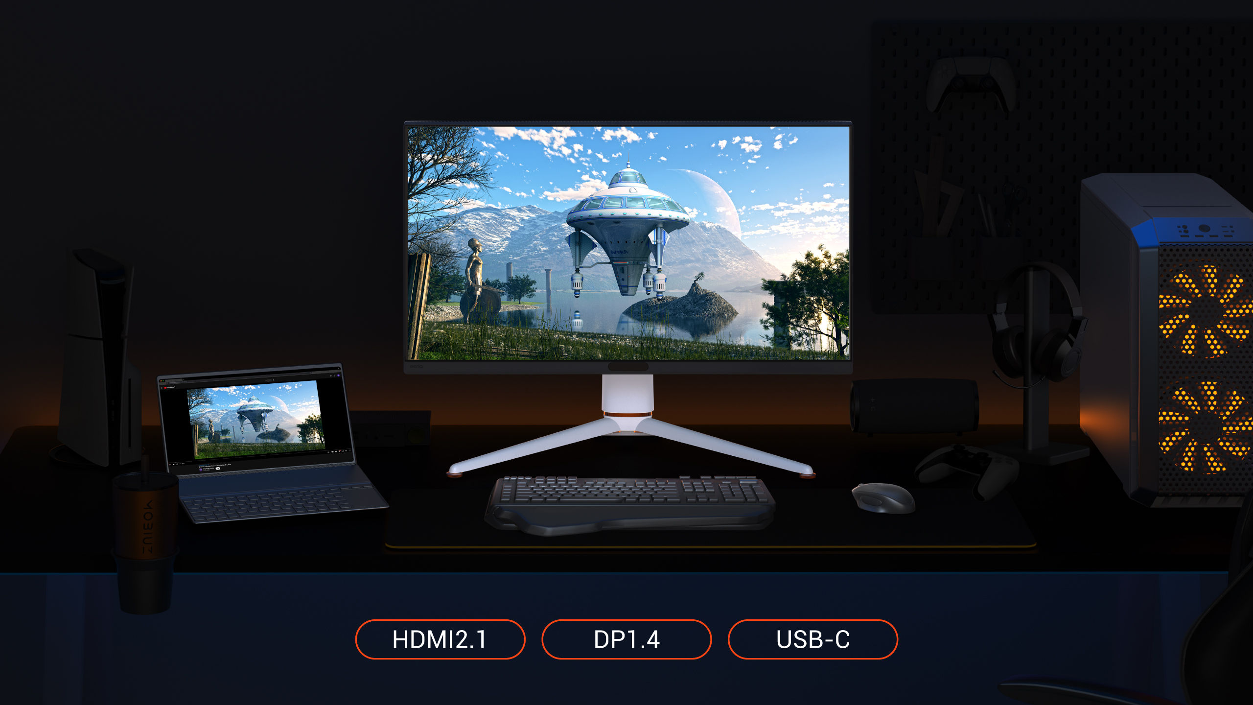 BenQ MOBIUZ EX271U is equipped with DP 1.4, HDMI 2.1, and USB-C to link your battle stations. Shift through the built-in KVM (Keyboard, Video and Mouse) effortlessly among your devices.