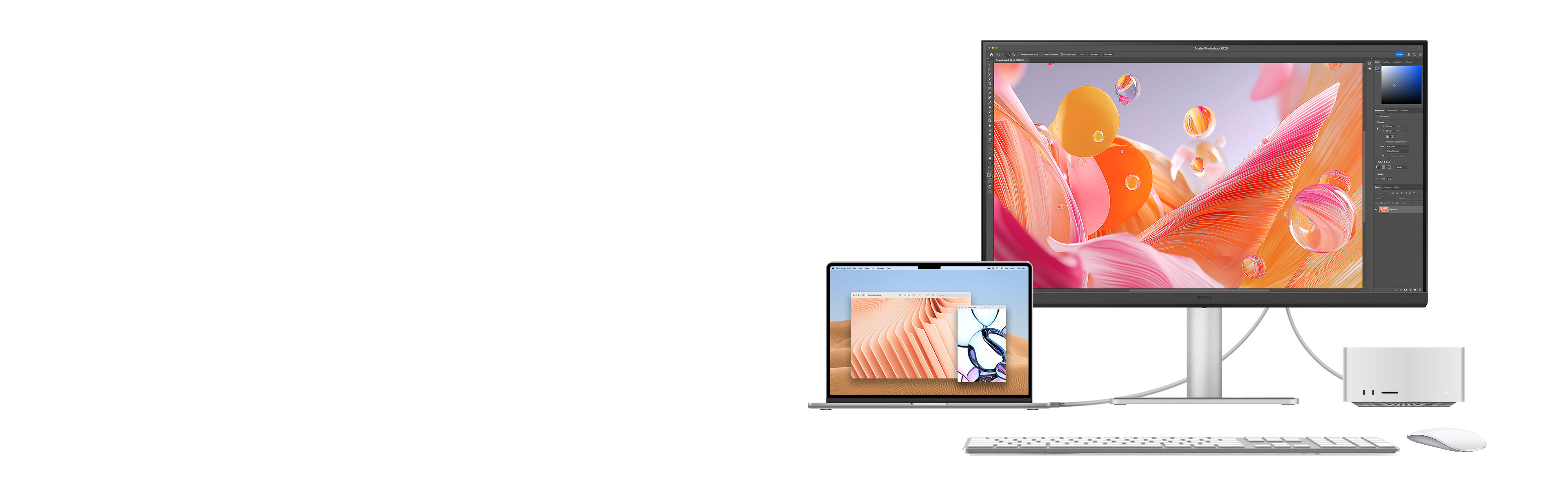 With the built-in KVM switch, your MacBook and desktop feel like one system. One keyboard. One mouse. One seamless workflow