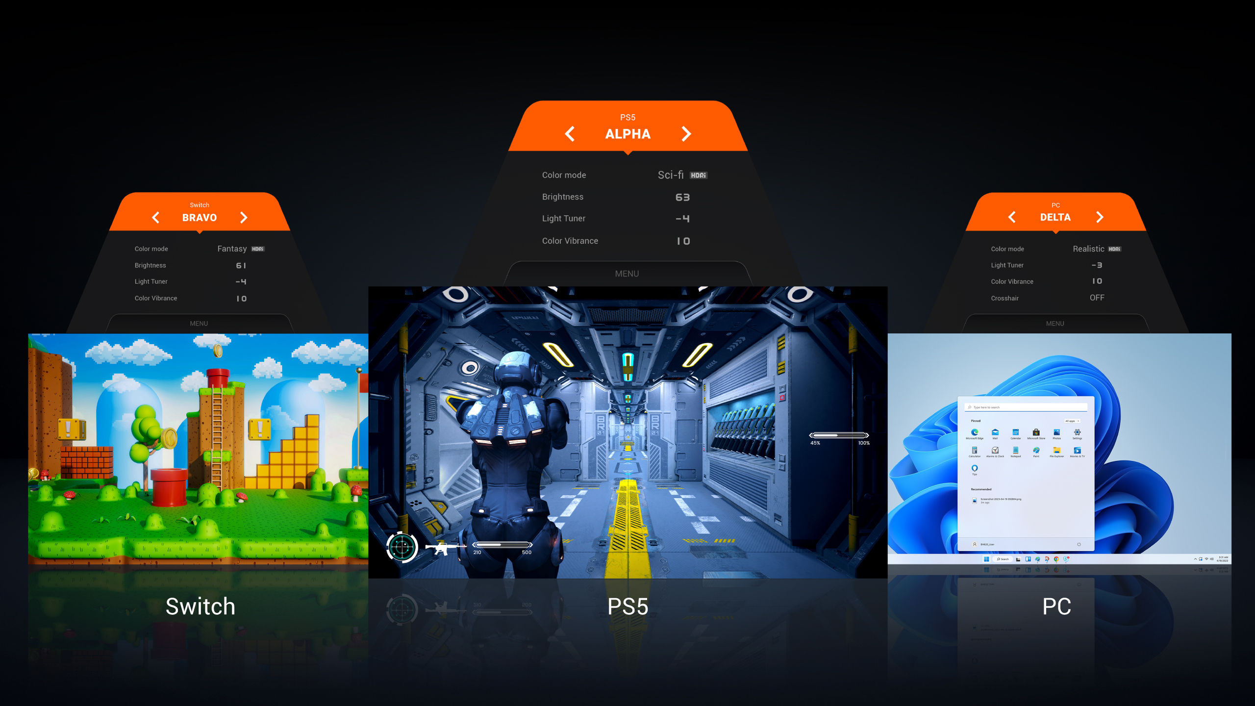 BenQ MOBIUZ’s exclusive Scenarios bundle color, audio, and eye-care settings across the system. 