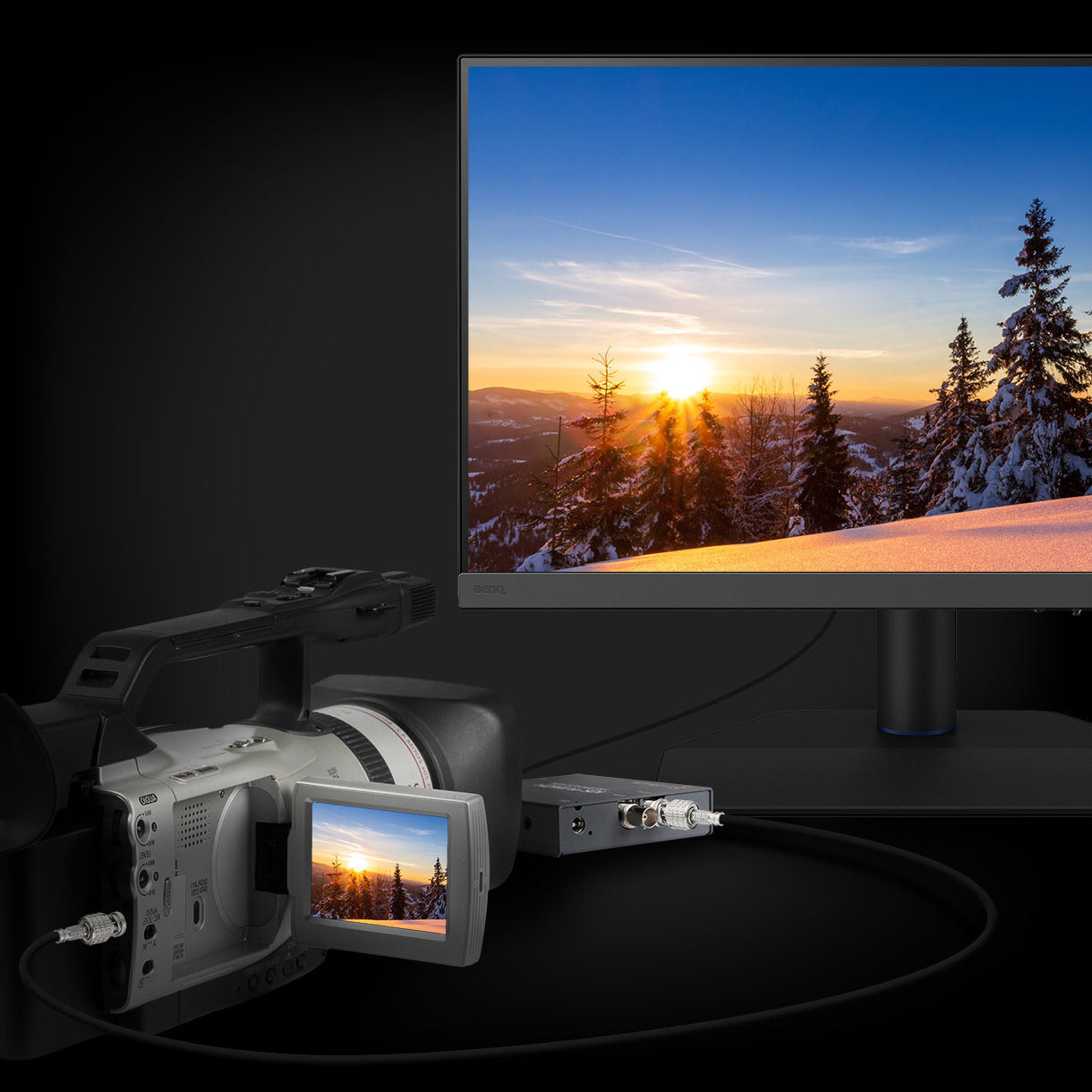 BenQ has tested select SDI to HDMI devices as compatible with SW272Q. Videographers can thus connect their SDI devices to the monitor for stable and non-compressed signal transmission and real quality video image.